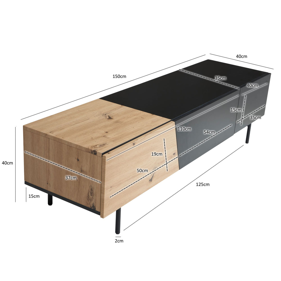 TV-Lowboard mit Eiche-Dekor, Türen und Schublade, modern
