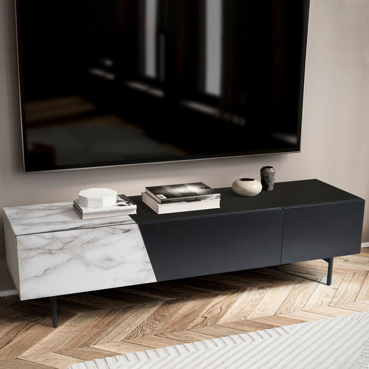 TV-Lowboard mit Eiche-Dekor, Türen und Schublade, modern