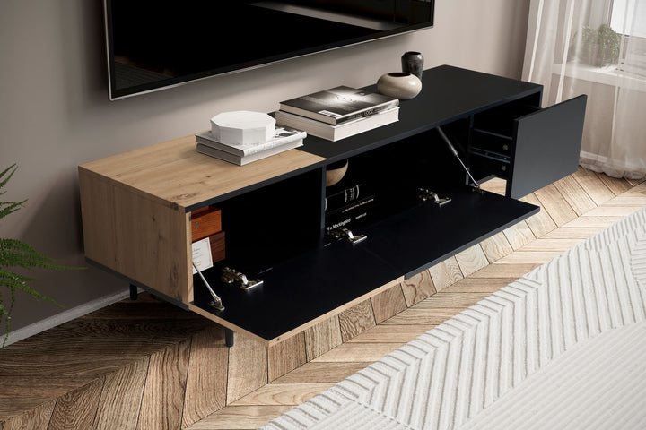 TV-Lowboard mit Eiche-Dekor, Türen und Schublade, modern