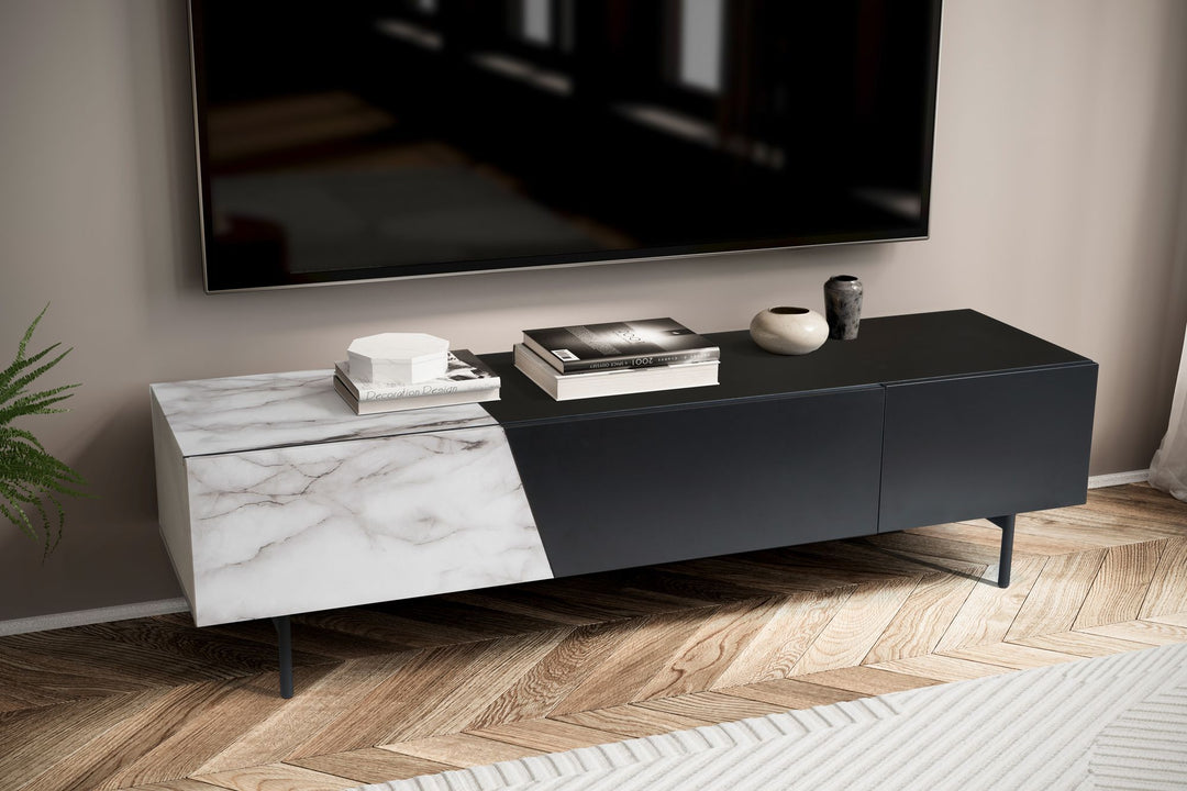 TV-Lowboard mit Eiche-Dekor, Türen und Schublade, modern