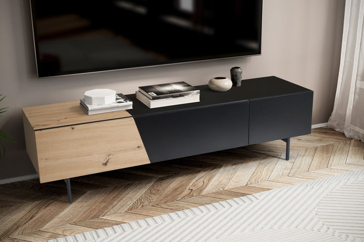 TV-Lowboard mit Eiche-Dekor, Türen und Schublade, modern