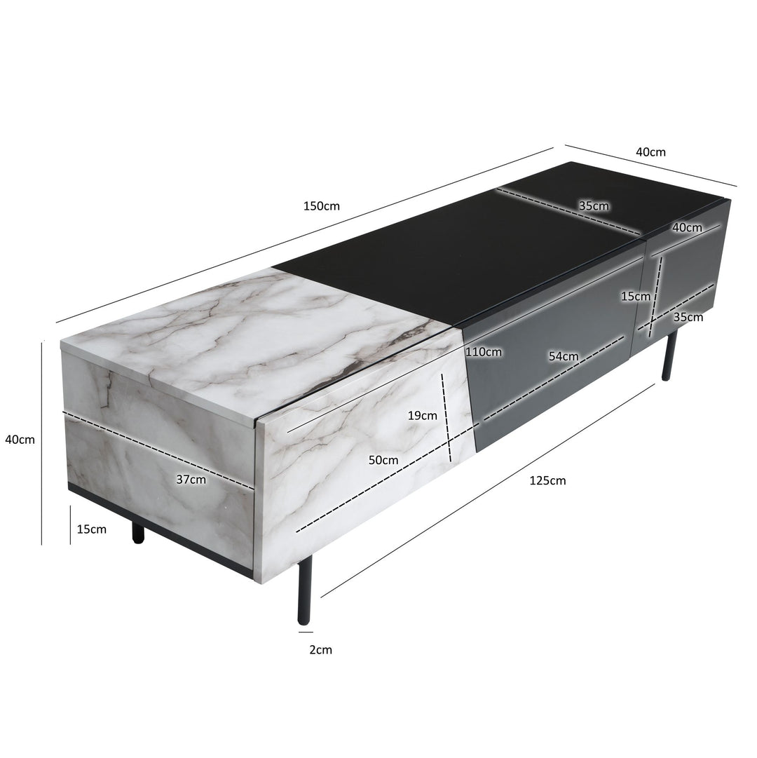 Lowboard Schwarz mit Eiche-Dekor 150x40x40 cm TV-Kommode Modern - Design TV-Schrank Niedrig - Fernsehtisch Fernsehschrank mit Türen &amp; Schublade - Fernsehkommode Wohnzimmer_