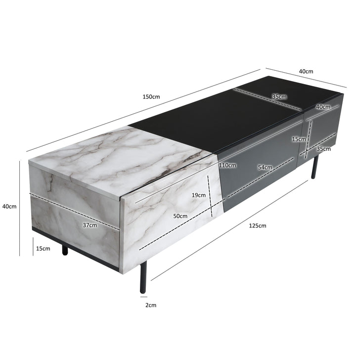 Lowboard Schwarz mit Eiche-Dekor 150x40x40 cm TV-Kommode Modern - Design TV-Schrank Niedrig - Fernsehtisch Fernsehschrank mit Türen &amp;amp; Schublade - Fernsehkommode Wohnzimmer_