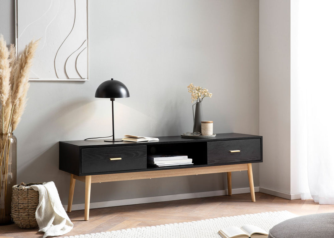 Lowboard Schwarz Eiche-Dekor Modern Stil 150x50x40 cm mit Schubladen und Ablagefach