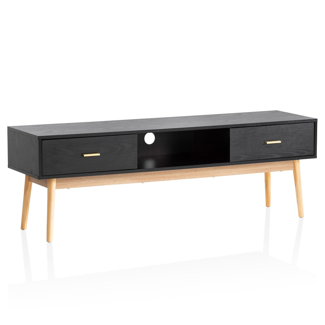 Lowboard Schwarz Eiche-Dekor Modern Stil 150x50x40 cm mit Schubladen und Ablagefach
