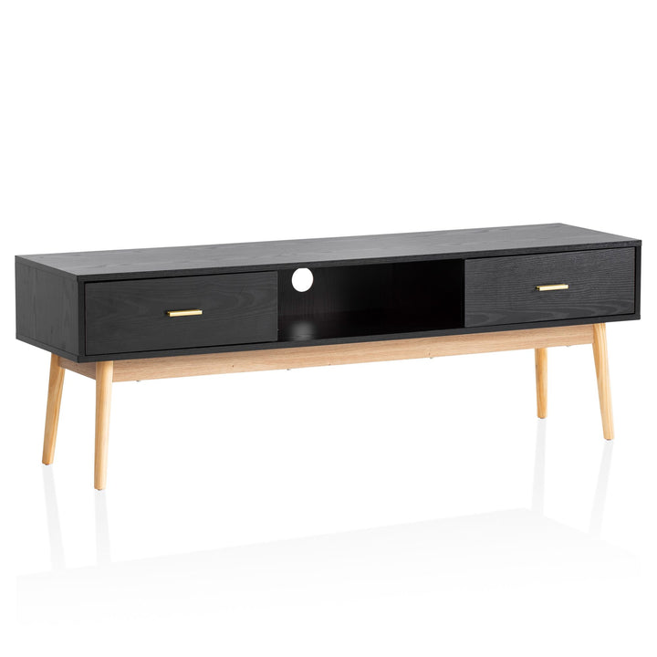 Lowboard Schwarz Eiche-Dekor Modern Stil 150x50x40 cm mit Schubladen und Ablagefach
