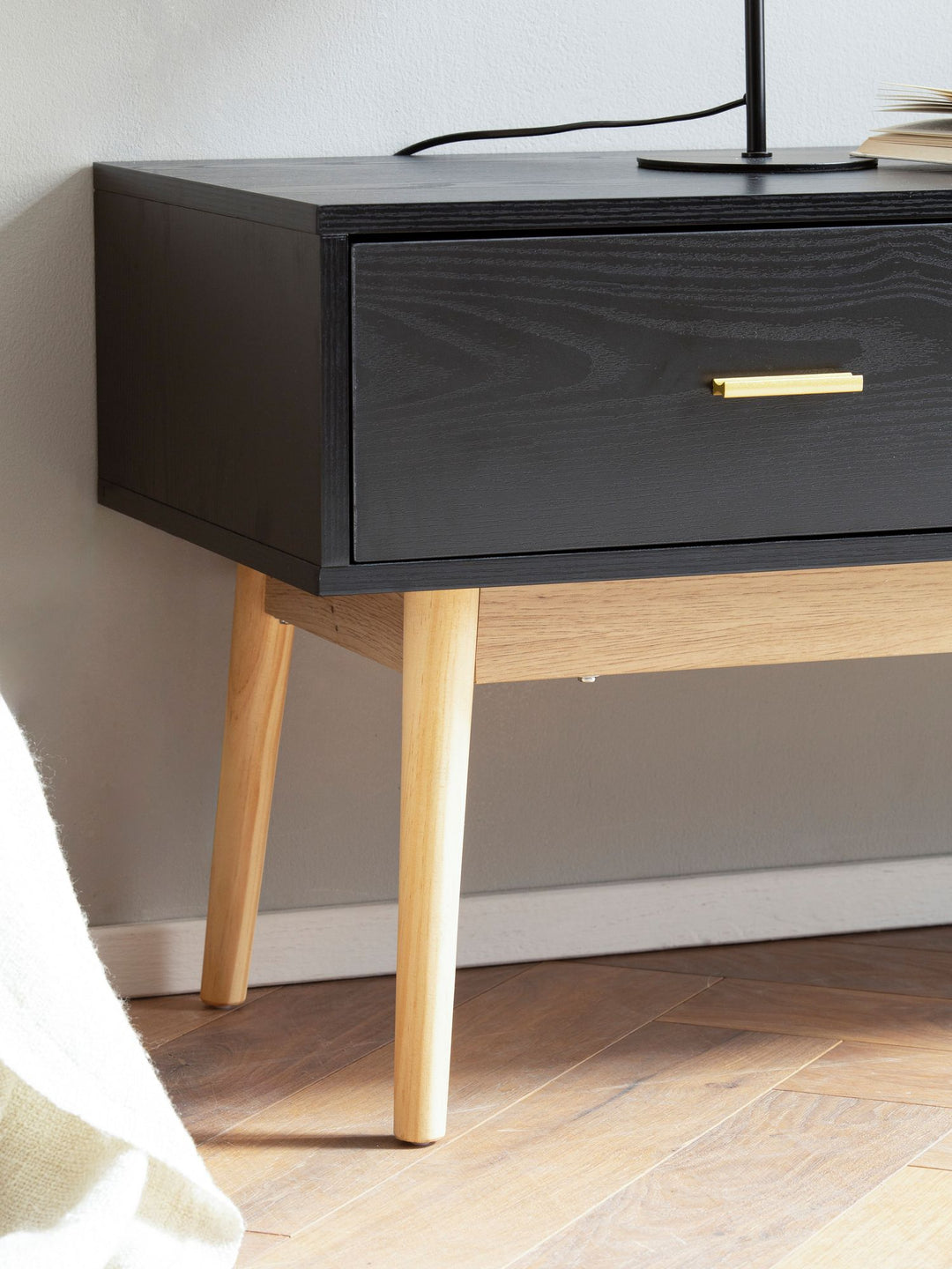 Lowboard Schwarz Eiche-Dekor Modern Stil 150x50x40 cm mit Schubladen und Ablagefach