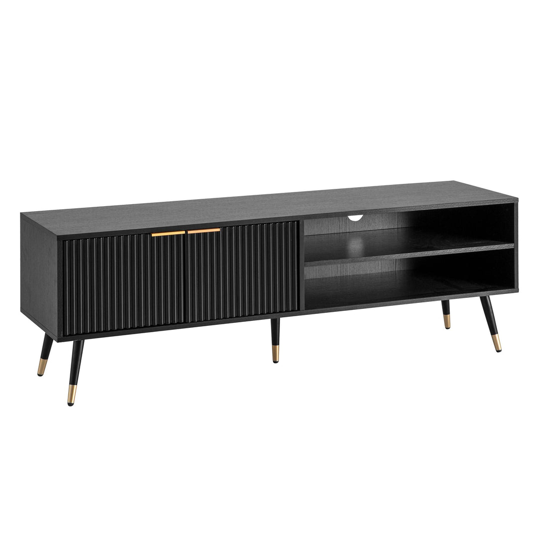 Lowboard Schwarz Eiche-Dekor Modern Stil 150x51x39 cm mit Türen und Ablagefächern