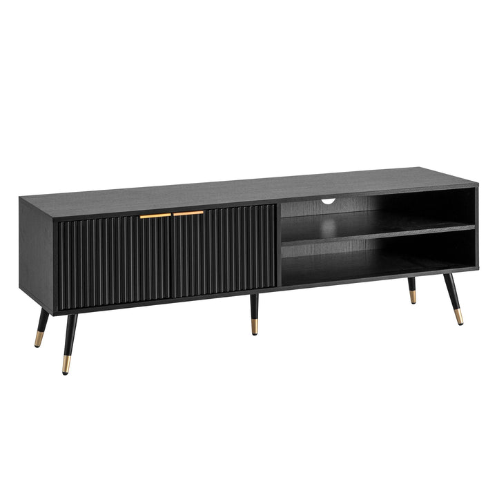 Lowboard Schwarz Eiche-Dekor Modern Stil 150x51x39 cm mit Türen und Ablagefächern