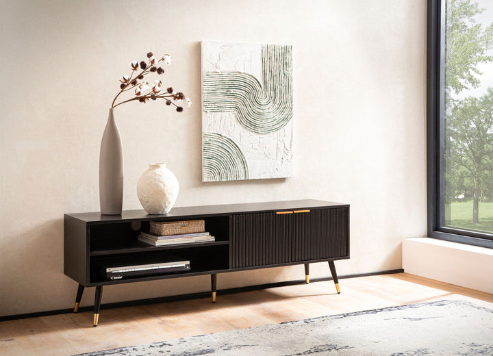 Lowboard Schwarz Eiche-Dekor Modern Stil 150x51x39 cm mit Türen und Ablagefächern