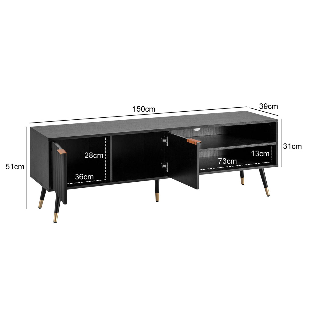 Lowboard Schwarz Eiche-Dekor Modern Stil 150x51x39 cm mit Türen und Ablagefächern