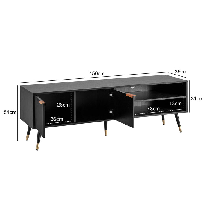 Lowboard Schwarz Eiche-Dekor Modern Stil 150x51x39 cm mit Türen und Ablagefächern