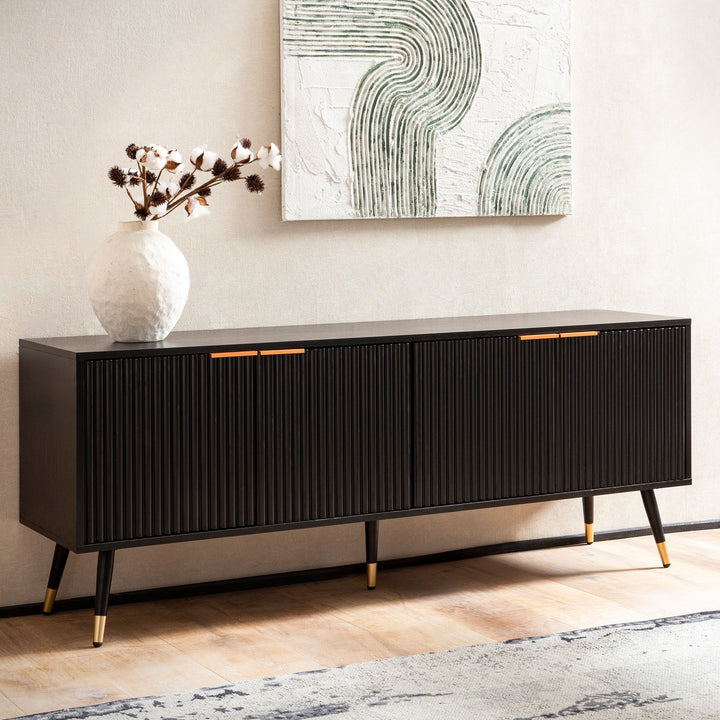 Lowboard Schwarz Eiche-Dekor Modern Stil 150x60x39 cm mit Türen