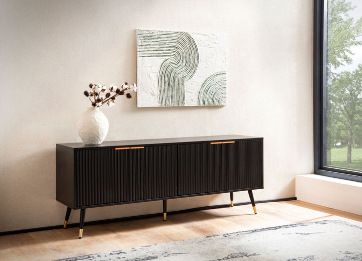 Lowboard Schwarz Eiche-Dekor Modern Stil 150x60x39 cm mit Türen