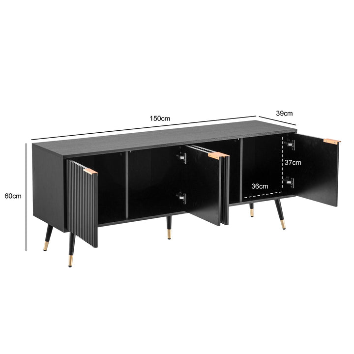 Lowboard Schwarz Eiche-Dekor Modern Stil 150x60x39 cm mit Türen
