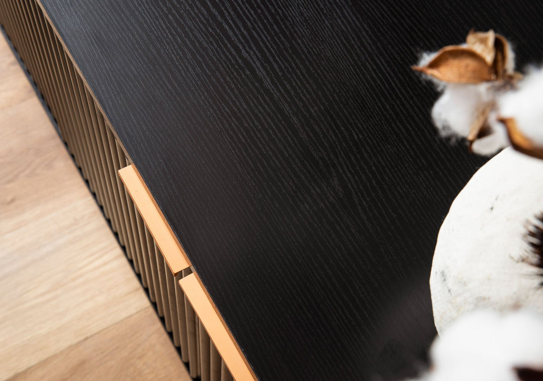 Lowboard Schwarz Eiche-Dekor Modern Stil 150x60x39 cm mit Türen