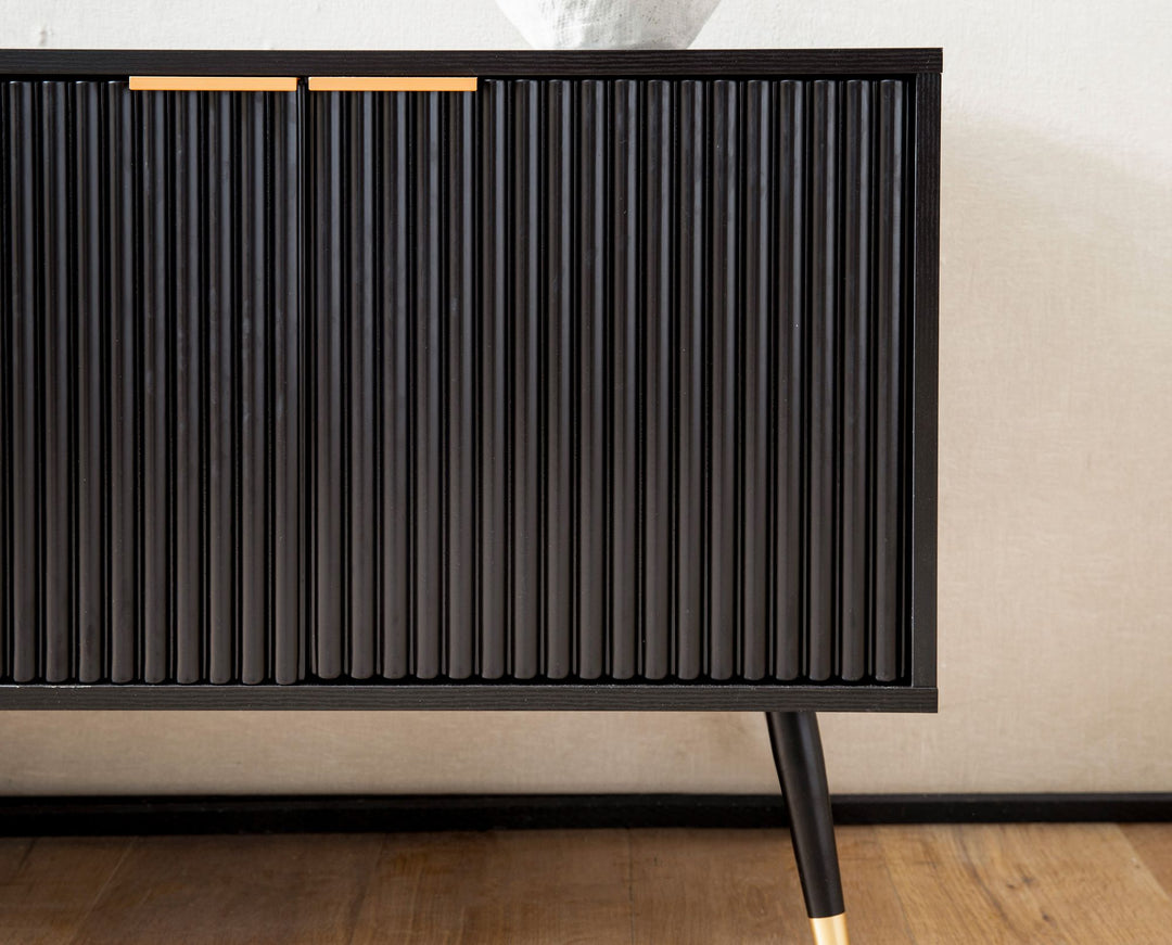 Lowboard Schwarz Eiche-Dekor Modern Stil 150x60x39 cm mit Türen