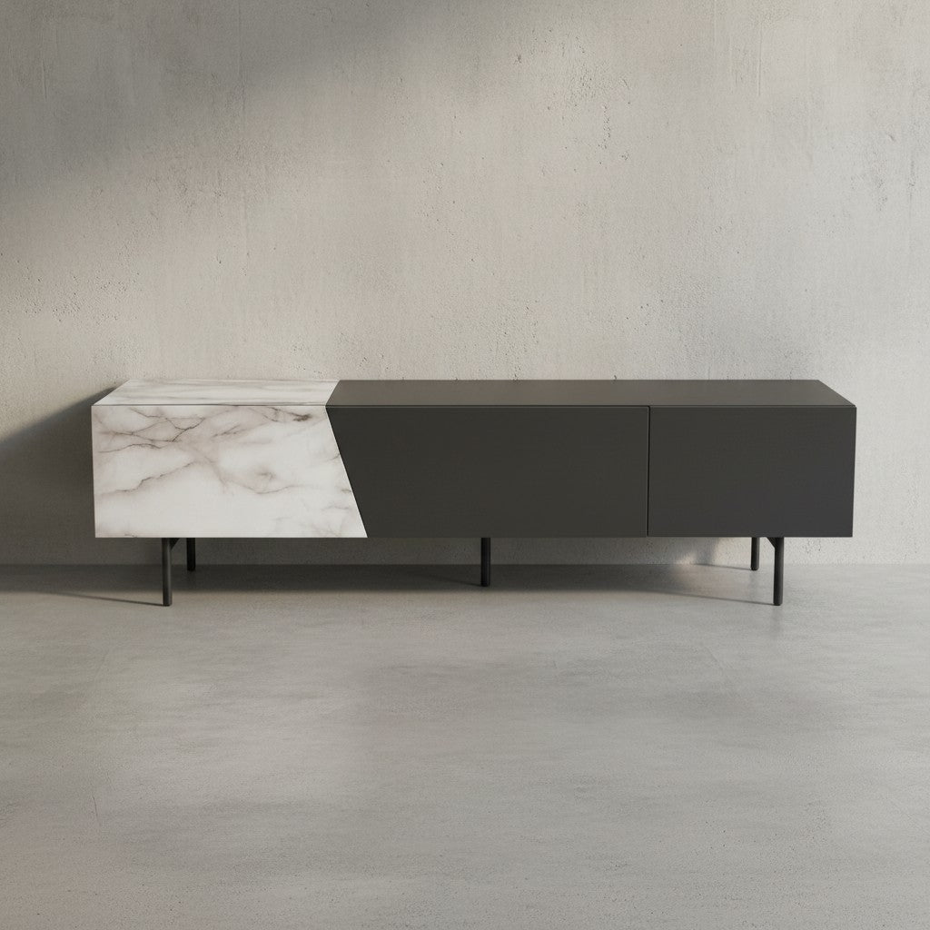 Lowboard Schwarz mit Eiche-Dekor 150x40x40 cm TV-Kommode Modern - Design TV-Schrank Niedrig - Fernsehtisch Fernsehschrank mit Türen &amp; Schublade - Fernsehkommode Wohnzimmer_