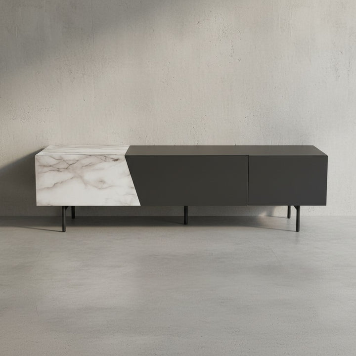 Lowboard Schwarz mit Eiche-Dekor 150x40x40 cm TV-Kommode Modern - Design TV-Schrank Niedrig - Fernsehtisch Fernsehschrank mit Türen &amp;amp; Schublade - Fernsehkommode Wohnzimmer_