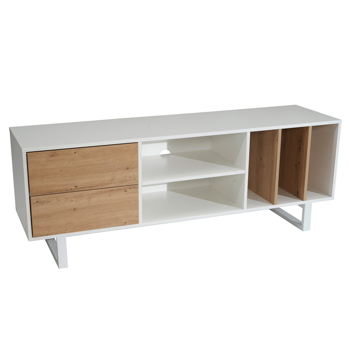 TV-Lowboard mit Eiche-Dekor, Schubladen und offenes Regal, modern