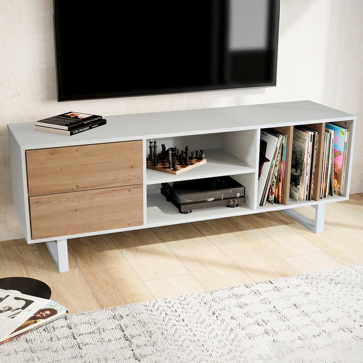 TV-Lowboard mit Eiche-Dekor, Schubladen und offenes Regal, modern