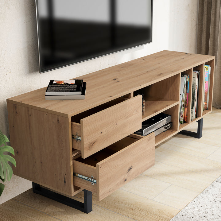 TV-Lowboard mit Eiche-Dekor, Schubladen und offenes Regal, modern