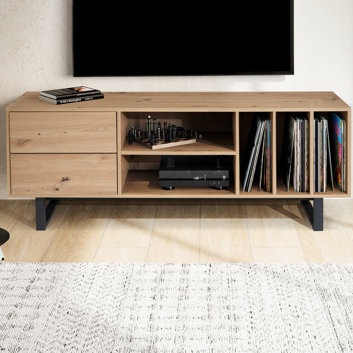 TV-Lowboard mit Eiche-Dekor, Schubladen und offenes Regal, modern