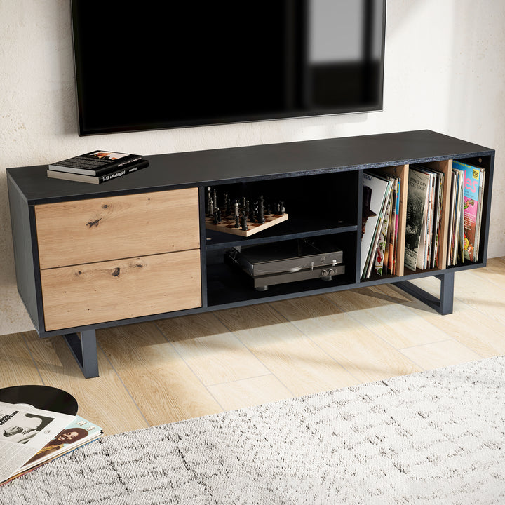 TV-Lowboard mit Eiche-Dekor, Schubladen und offenes Regal, modern