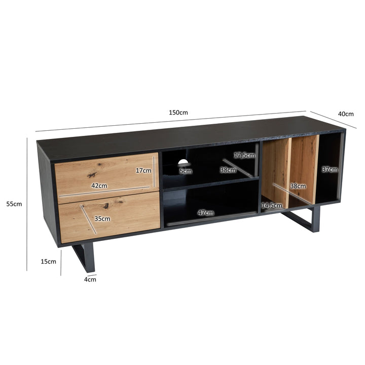 TV-Lowboard mit Eiche-Dekor, Schubladen und offenes Regal, modern