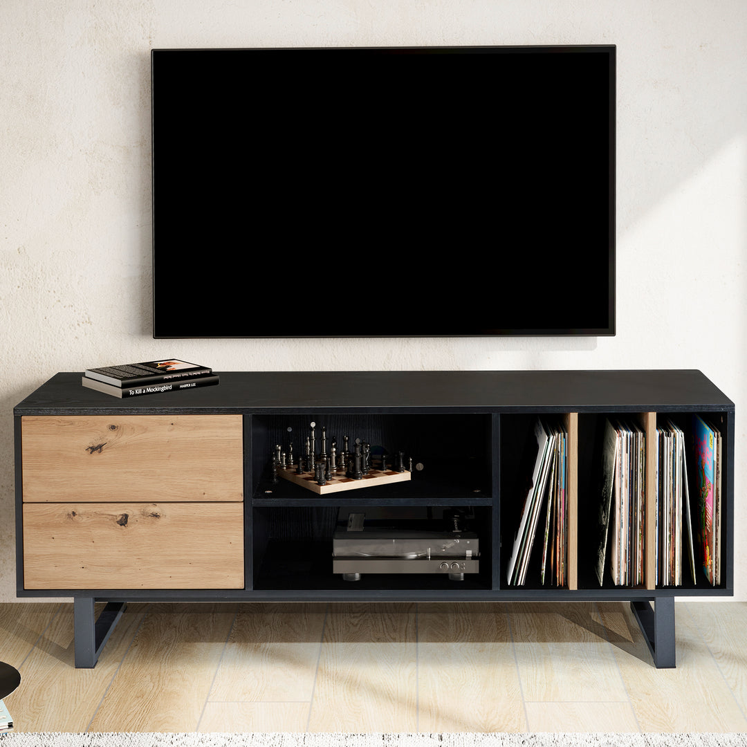 TV-Lowboard mit Eiche-Dekor, Schubladen und offenes Regal, modern