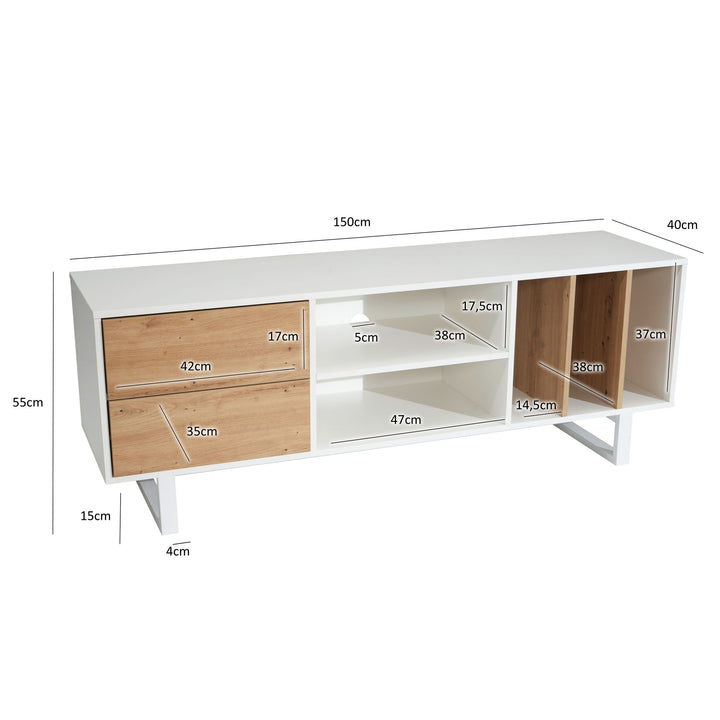 TV-Lowboard mit Eiche-Dekor, Schubladen und offenes Regal, modern