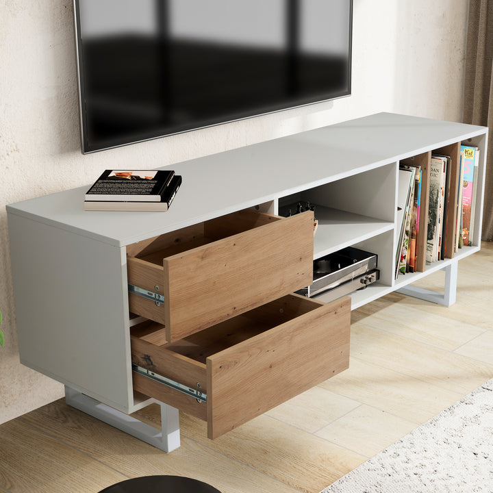 TV-Lowboard mit Eiche-Dekor, Schubladen und offenes Regal, modern
