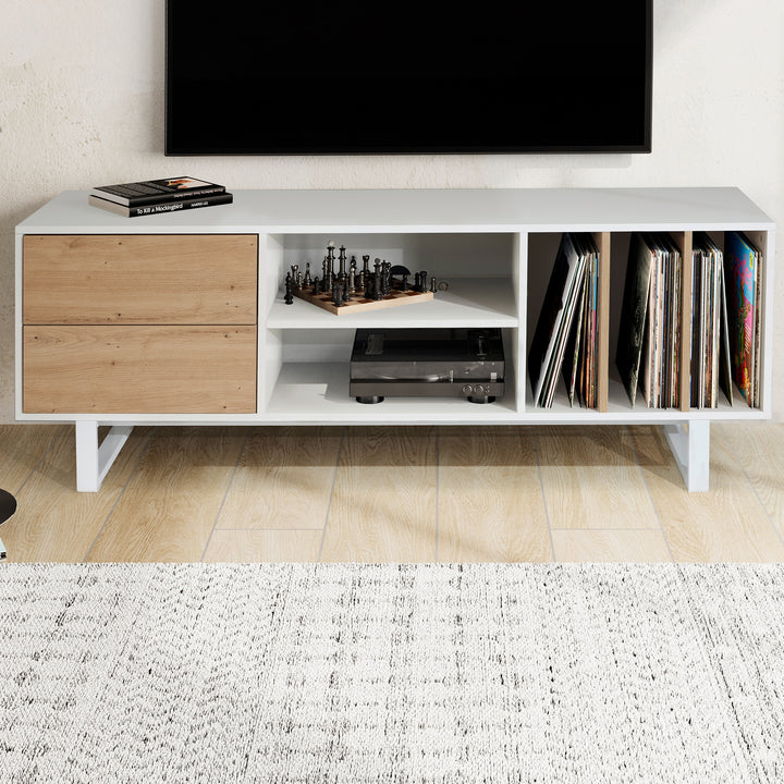 TV-Lowboard mit Eiche-Dekor, Schubladen und offenes Regal, modern