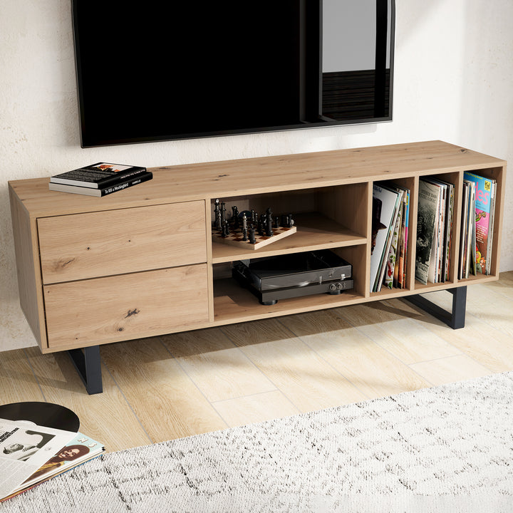 TV-Lowboard mit Eiche-Dekor, Schubladen und offenes Regal, modern