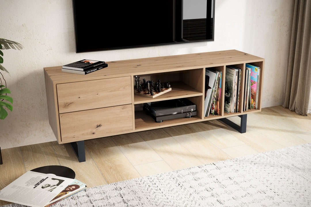 TV-Lowboard mit Eiche-Dekor, Schubladen und offenes Regal, modern