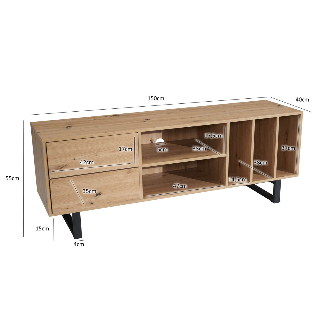 TV-Lowboard mit Eiche-Dekor, Schubladen und offenes Regal, modern