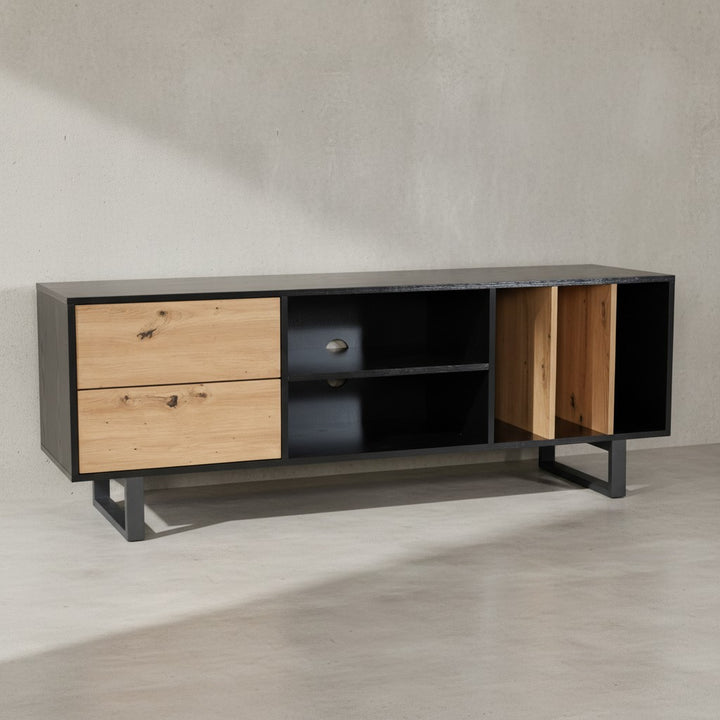 Lowboard mit Eiche-Dekor 150x55x40 cm TV-Kommode Modern - Design TV-Schrank Hoch - Fernsehtisch Fernsehschrank mit Schubladen &amp;amp; Regal - Fernsehkommode Wohnzimmer_