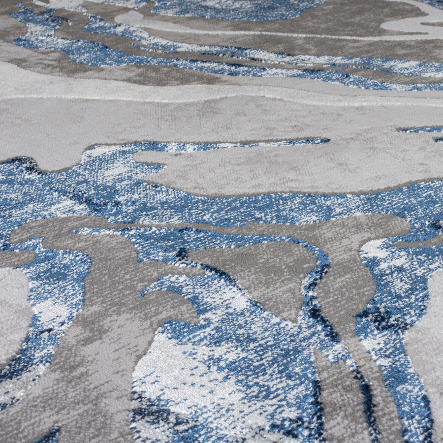 Luxuriöser Wohnzimmer Teppich mit metallischer Marmorierung_Blau-Grau_Rechteckig_