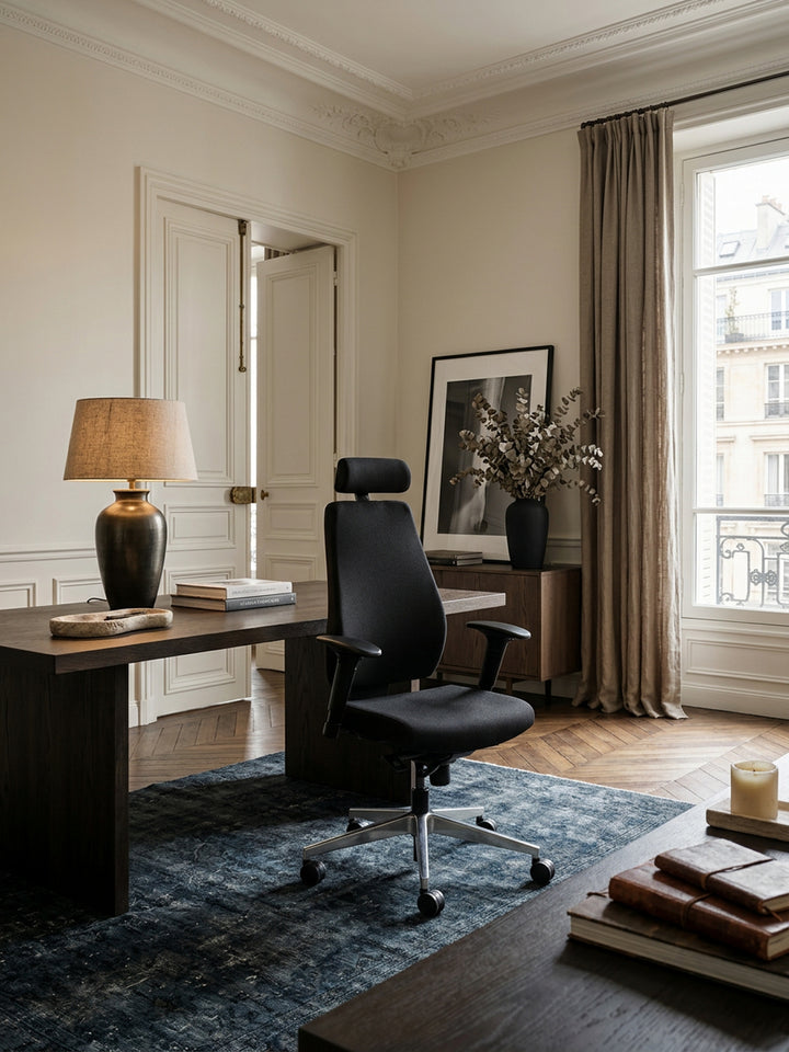 Luxus-Bürostuhl &amp;quot;Komfort Plus&amp;quot;_ Ergonomische Rückenlehne_ verstellbare Sitz-/Rückenneigung_ Kopfstütze_ strapazierfähiger Stoff_ Aluminium-Fußkreuz - KADIMA DESIGN_Größe_ 70x60x141 cm_