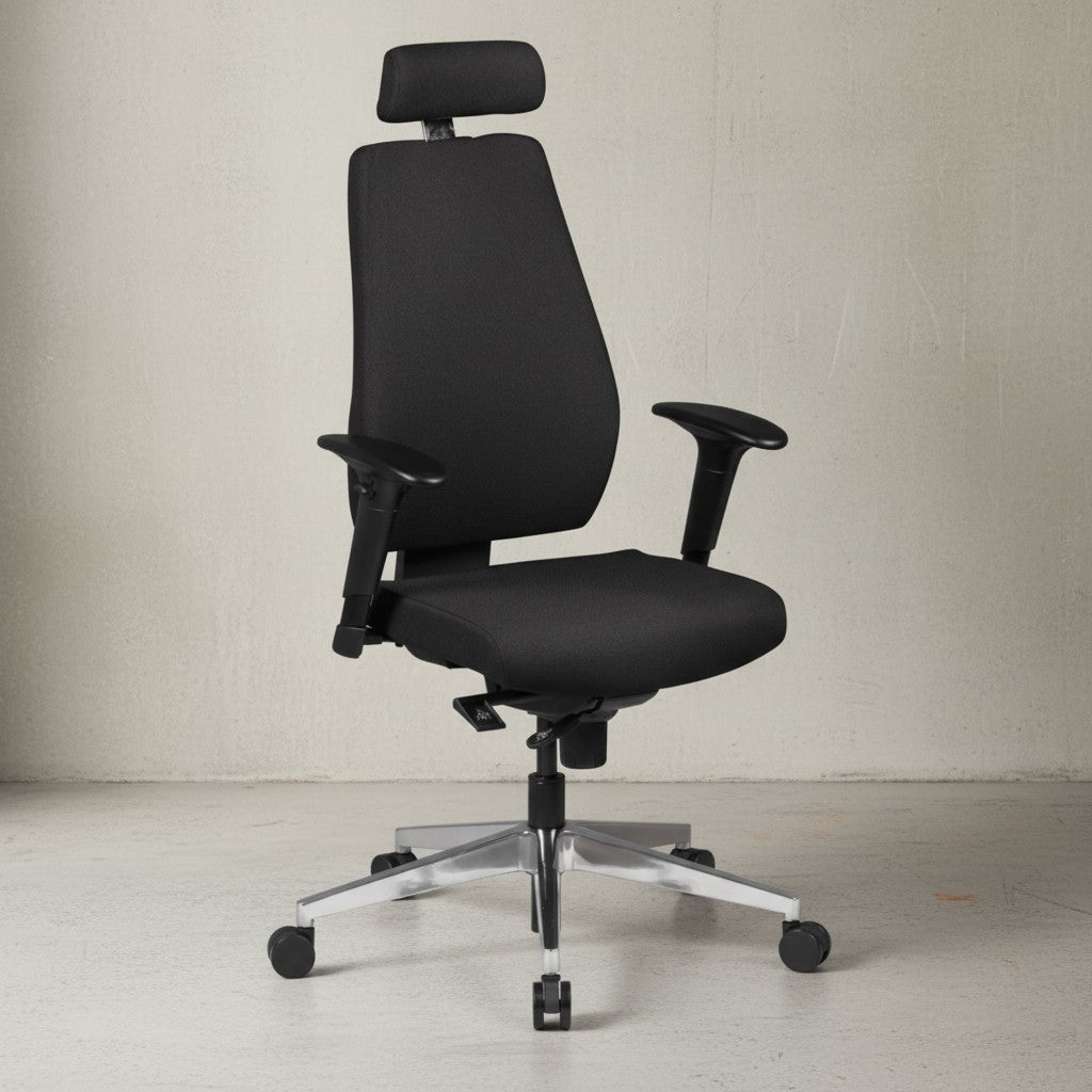 Luxus-Bürostuhl &quot;Komfort Plus&quot;_ Ergonomische Rückenlehne_ verstellbare Sitz-/Rückenneigung_ Kopfstütze_ strapazierfähiger Stoff_ Aluminium-Fußkreuz - KADIMA DESIGN_Größe_ 70x60x141 cm_