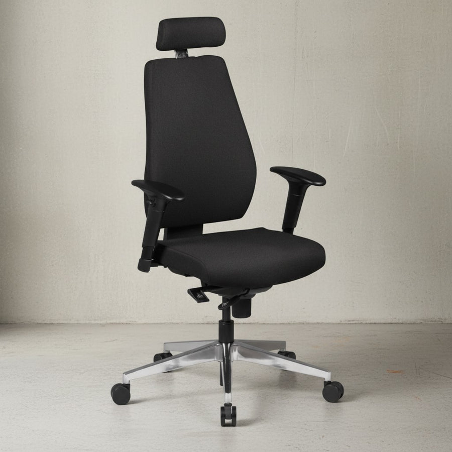 Luxus-Bürostuhl &quot;Komfort Plus&quot;_ Ergonomische Rückenlehne_ verstellbare Sitz-/Rückenneigung_ Kopfstütze_ strapazierfähiger Stoff_ Aluminium-Fußkreuz - KADIMA DESIGN_Größe_ 70x60x141 cm_