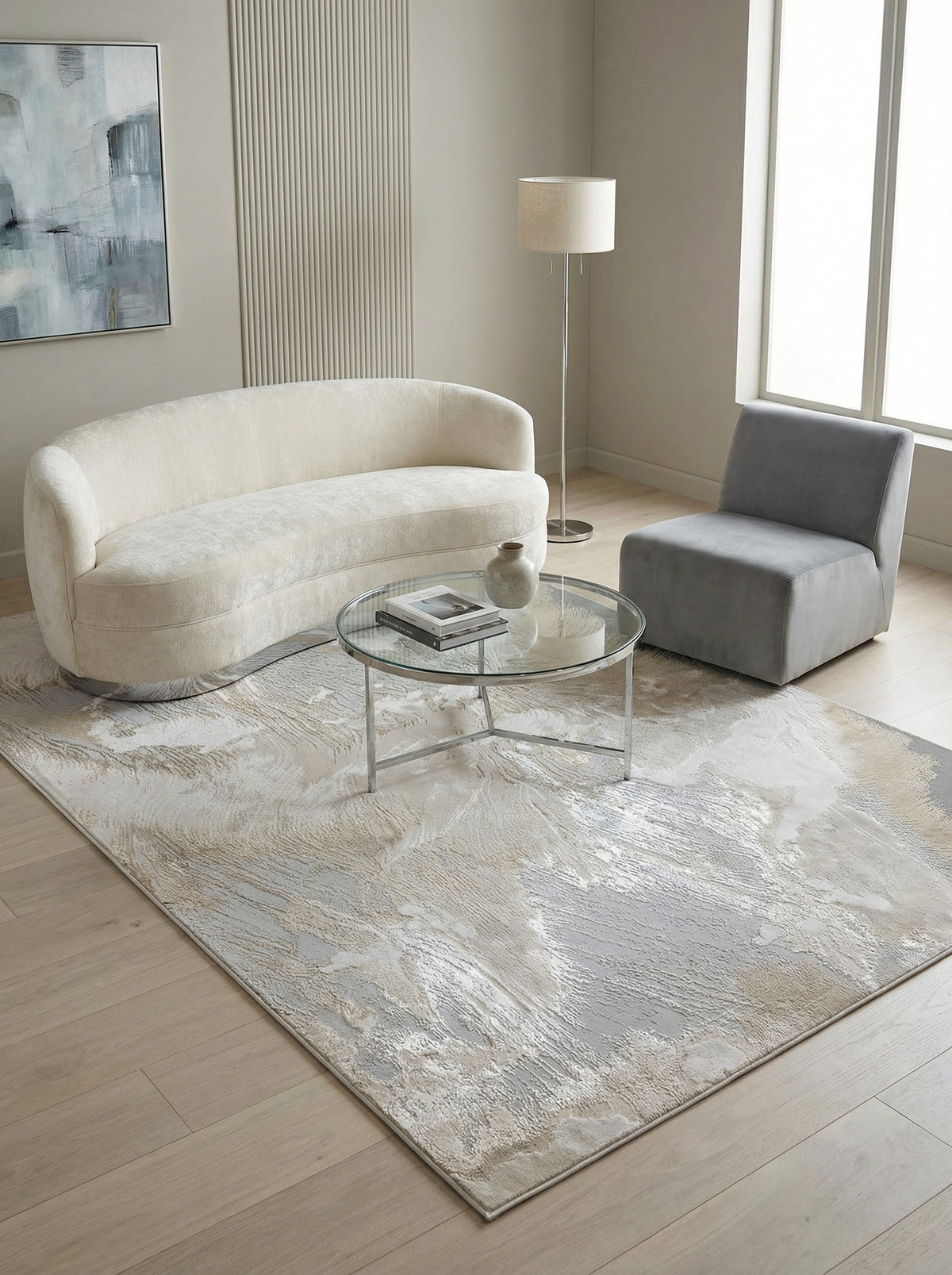 Luxus-Designerteppich mit Hochglanz-Effekt Abstraktes Marmor-Muster Gold Grau Beige Champagner Pflegeleicht und Langlebig - COMO-Nesso