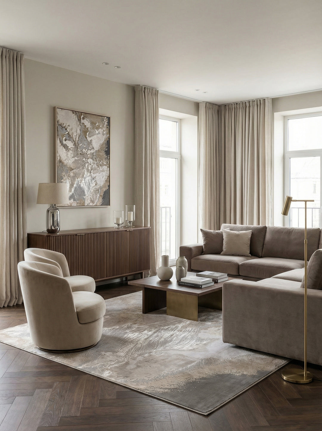 Luxus-Designerteppich mit Hochglanz-Effekt_Abstraktes Marmor-Muster_Gold_Grau_Beige_Champagner_Pflegeleicht und Langlebig - COMO-Nesso_