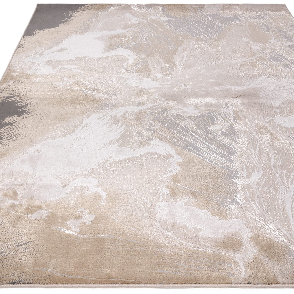 Wohnzimmerteppich mit 0-8cm Florhöhe - Glänzende Oberfläche - Beige-Champagner-Töne - strapazierfähig und rutschfest von Kadima Design
