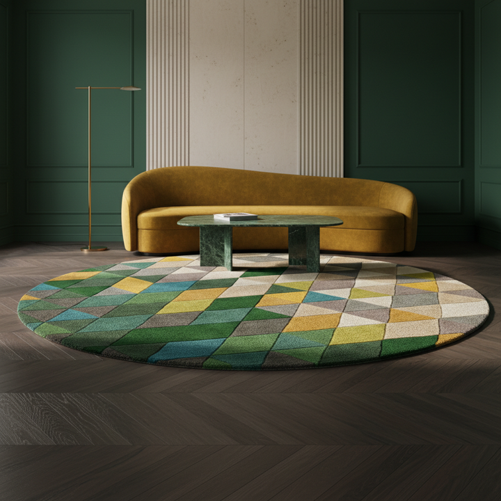 Wollteppich handgetuftet geometrisch DERWENT HAZEL_Rund_