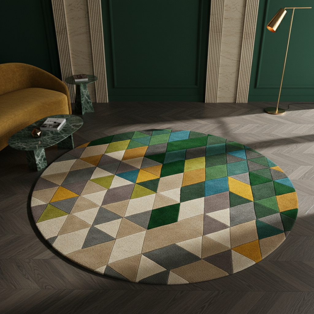 Wollteppich handgetuftet geometrisch DERWENT HAZEL_Rund_