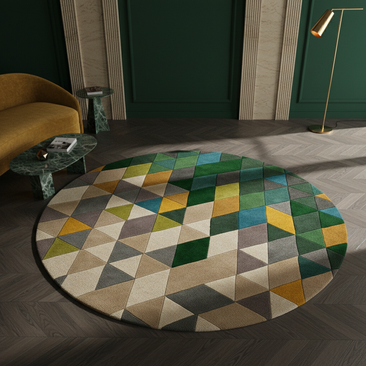 Wollteppich handgetuftet geometrisch DERWENT HAZEL_Rund_