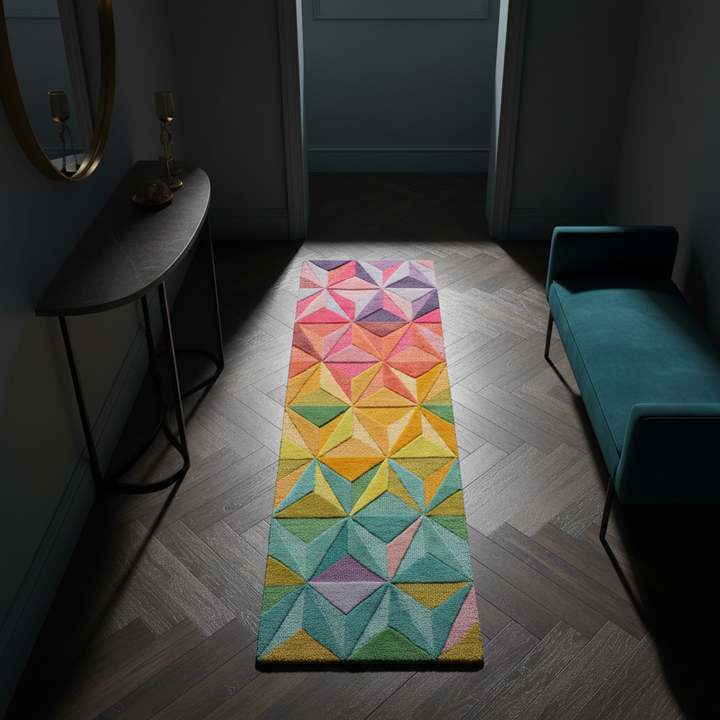 Luxus-Handgetufteter Wollteppich in Multifarben_Multi_Läufer_