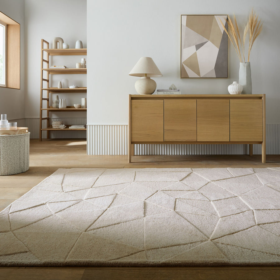 Teppich Natur rund im modernen Wohnzimmer_