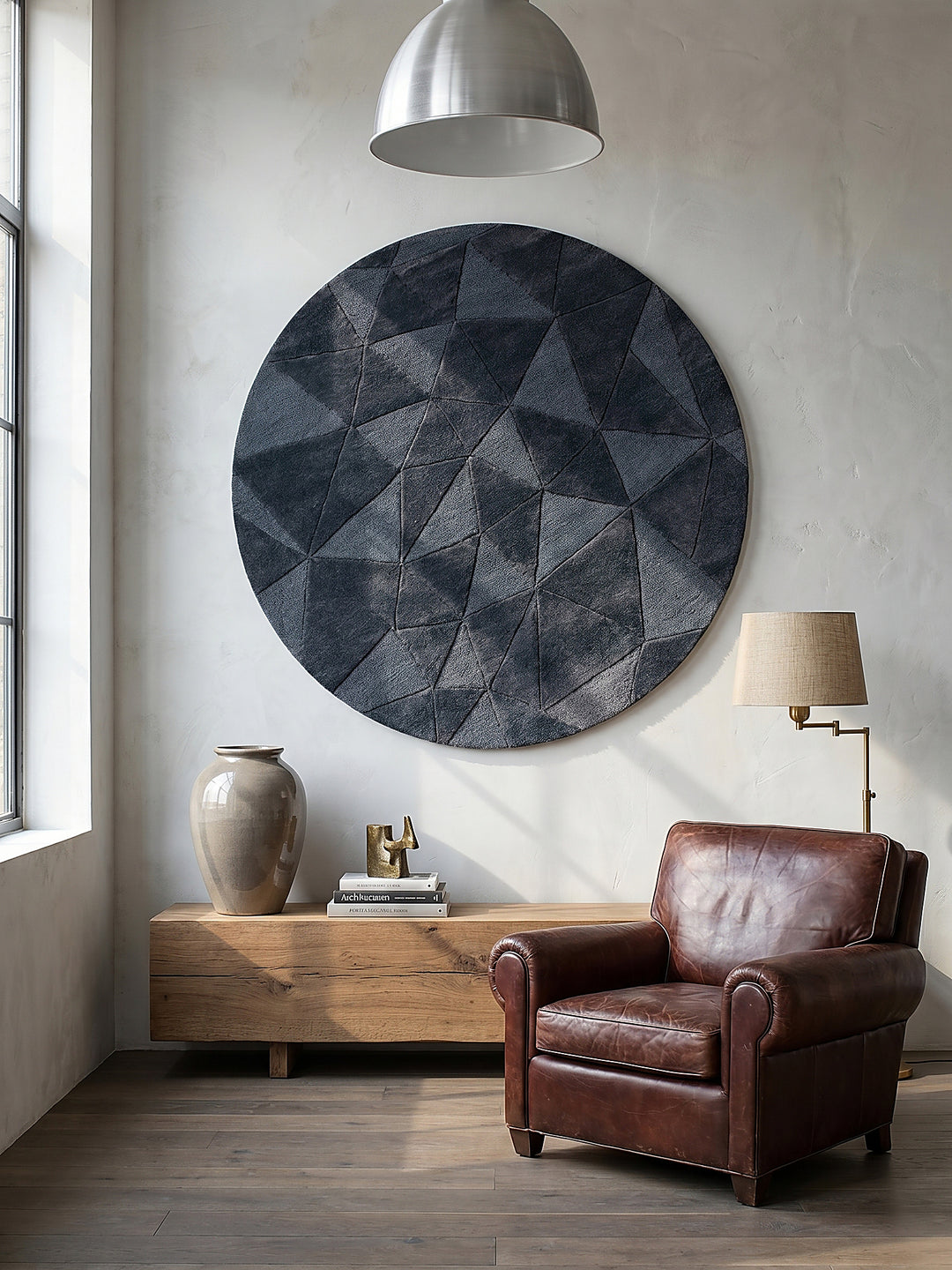 Teppich Anthrazit rund als Wandteppich Wanddekoration Textilkunst Interior Design_